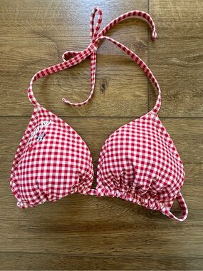 Red Gingham Triangle Bikini Top